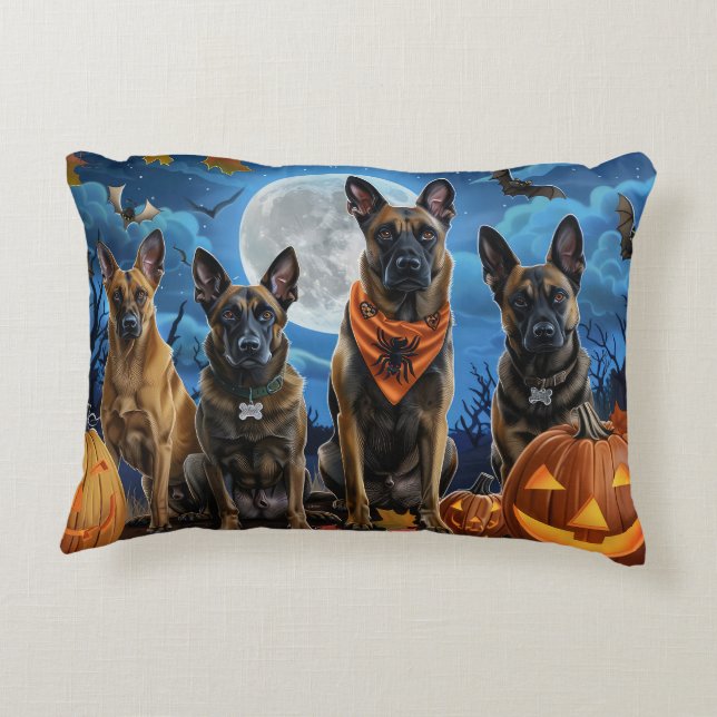 Belgische Malinoi Halloween Spoken Accent Kussen (Achterkant)