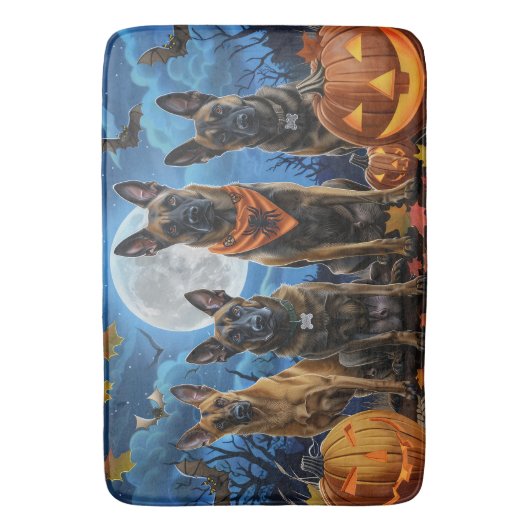 Belgische Malinoi Halloween Spooky Badmat (Voorkant Verticaal)