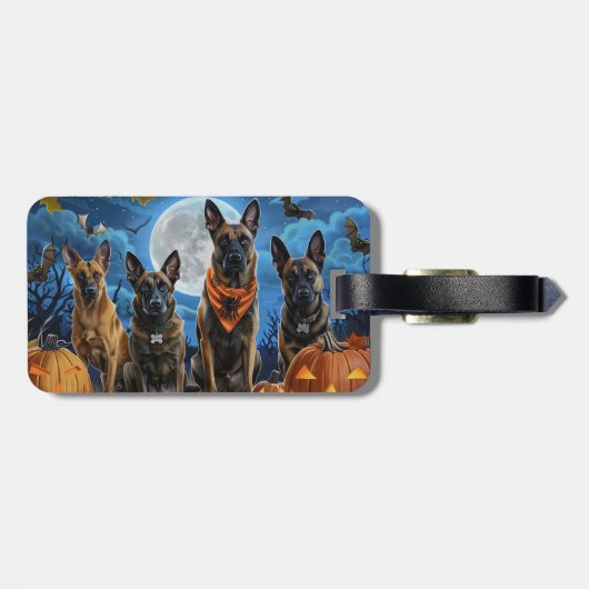 Belgische Malinoi Halloween Spooky Bagagelabel (Achterkant horizontaal)