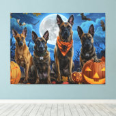 Belgische Malinoi Halloween Spooky Canvas Afdruk (Insitu (Houten vloer))
