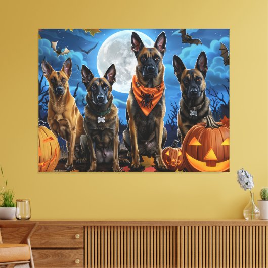 Belgische Malinoi Halloween Spooky Canvas Afdruk (Insitu (Woonkamer))