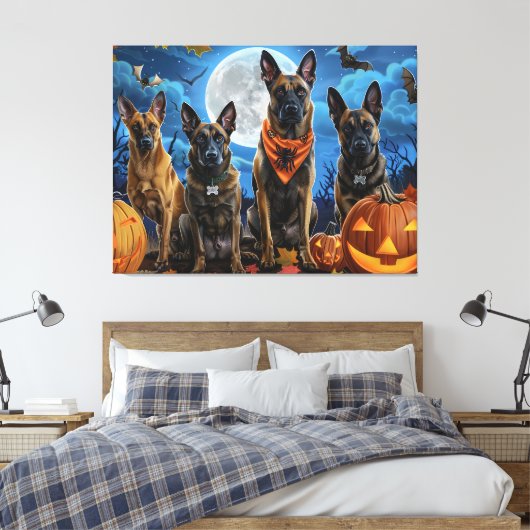 Belgische Malinoi Halloween Spooky Canvas Afdruk (Insitu (Slaapkamer))