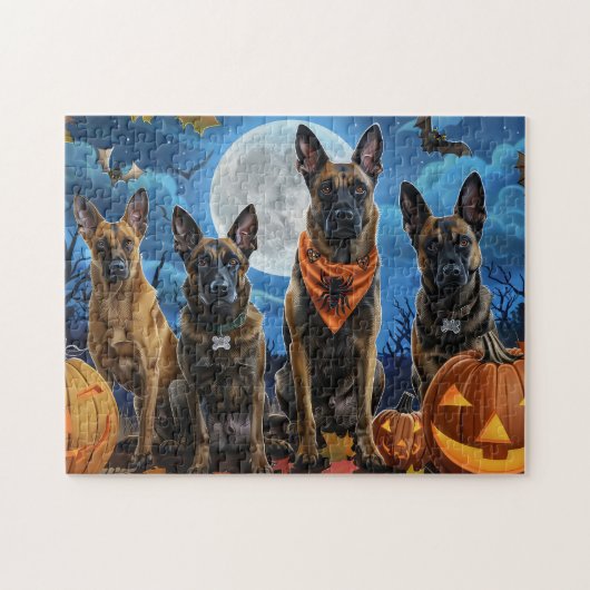 Belgische Malinoi Halloween Spooky Legpuzzel (Horizontaal)