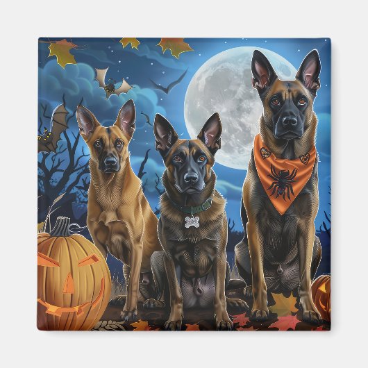 Belgische Malinoi Halloween Spooky Magneet (Voorkant)