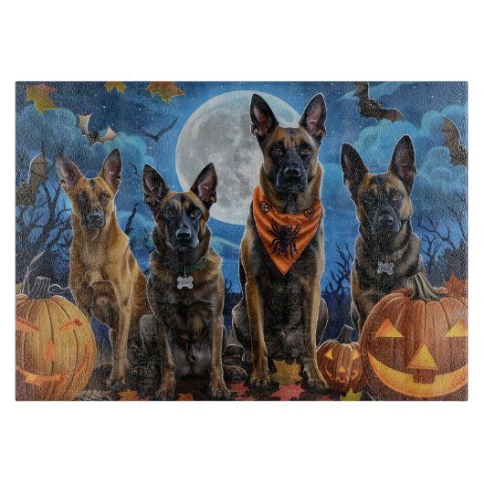 Belgische Malinoi Halloween Spooky Snijplank (Voorkant)