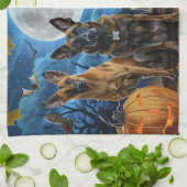 Belgische Malinoi Halloween Spooky Theedoek (Gevouwen)