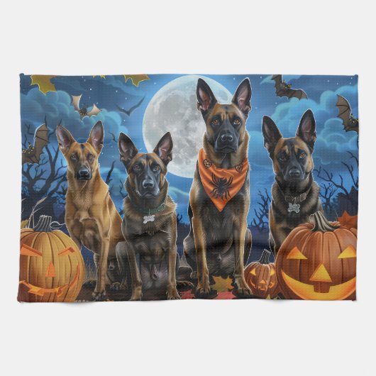 Belgische Malinoi Halloween Spooky Theedoek (Horizontaal)