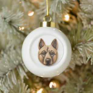 Belgische Malinoi hond 3D geïnspireerd Keramische Bal Ornament