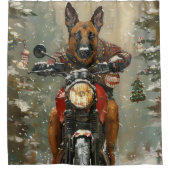 Belgische Malinoi Hond Rijden Motorfiets Kerstmis Douchegordijn (Voorkant)
