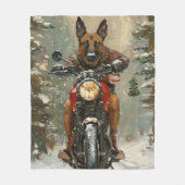 Belgische Malinoi Hond Rijden Motorfiets Kerstmis Fleece Deken (Voorkant)