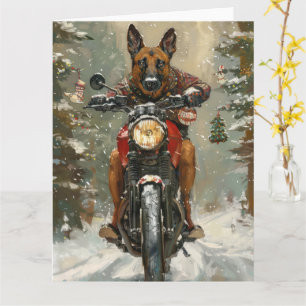 Belgische Malinoi Hond Rijden Motorfiets Kerstmis Kaart