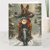 Belgische Malinoi Hond Rijden Motorfiets Kerstmis Kaart (Voorkant)