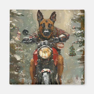 Belgische Malinoi Hond Rijden Motorfiets Kerstmis Magneet