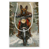 Belgische Malinoi Hond Rijden Motorfiets Kerstmis Medium Cadeauzakje (Voorkant)