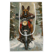 Belgische Malinoi Hond Rijden Motorfiets Kerstmis Medium Cadeauzakje (Achterkant)
