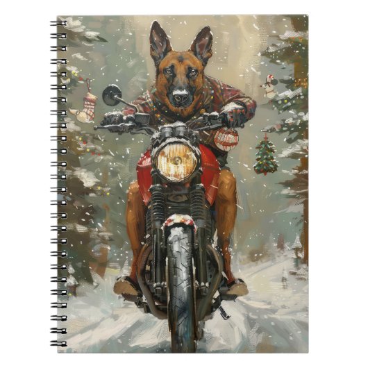 Belgische Malinoi Hond Rijden Motorfiets Kerstmis Notitieboek (Voorkant)