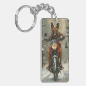 Belgische Malinoi Hond Rijden Motorfiets Kerstmis Sleutelhanger (Voorkant Links)