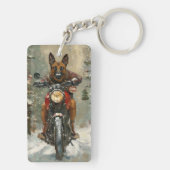Belgische Malinoi Hond Rijden Motorfiets Kerstmis Sleutelhanger (achterkant)