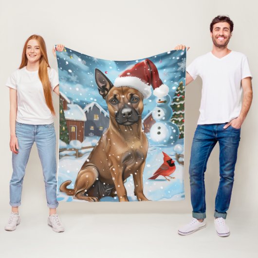 Belgische Malinoi Hond Winter Wonderland Kerstmis Fleece Deken (In situ)
