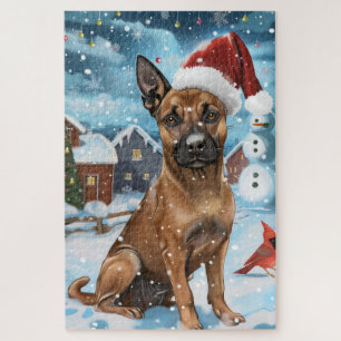 Belgische Malinoi hond Winter Wonderland Kerstmis  Legpuzzel