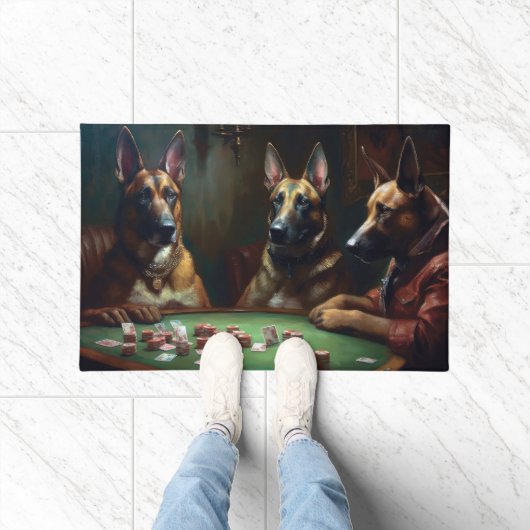 Belgische Malinoi Honden Spelen Poker Art Deurmat (Binnen)
