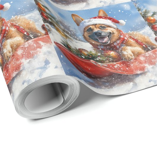 Belgische Malinoi in Sledge Laat het Sneeuw Kerstm Cadeaupapier (Rol Hoek)