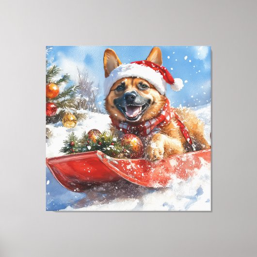 Belgische Malinoi in Sledge Laat het Sneeuw Kerstm Canvas Afdruk (Voorkant)