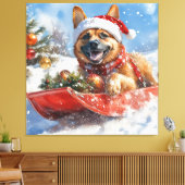 Belgische Malinoi in Sledge Laat het Sneeuw Kerstm Canvas Afdruk (Insitu (Woonkamer))