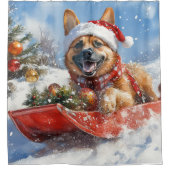 Belgische Malinoi in Sledge Laat het Sneeuw Kerstm Douchegordijn (Voorkant)