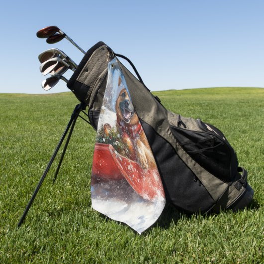 Belgische Malinoi in Sledge Laat het Sneeuw Kerstm Golfhanddoek (Groen)