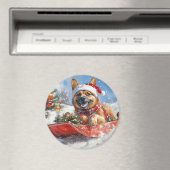 Belgische Malinoi in Sledge Laat het Sneeuw Kerstm Magneet (Insitu (Vaatwasser))