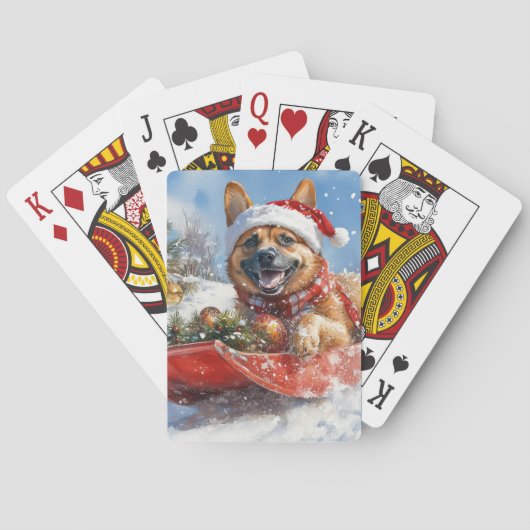 Belgische Malinoi in Sledge Laat het Sneeuw Kerstm Pokerkaarten (Achterkant)