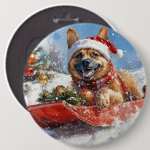 Belgische Malinoi in Sledge Laat het Sneeuw Kerstm Ronde Button 6,0 Cm (Voorkant /achterkant)