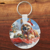 Belgische Malinoi in Sledge Laat het Sneeuw Kerstm Sleutelhanger (Achterkant)