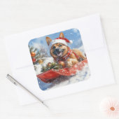 Belgische Malinoi in Sledge Laat het Sneeuw Kerstm Vierkante Sticker (Envelop)