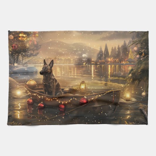 Belgische Malinoi Kerst Feestelijke Reis Theedoek (Horizontaal)