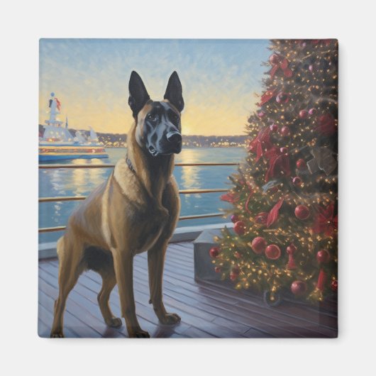 Belgische Malinoi Kerstcruise: Pawsome Holiday Magneet (Voorkant)