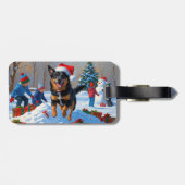 Belgische Malinoi Kerstfeest Sneeuwscène Bagagelabel (Achterkant horizontaal)