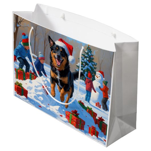 Belgische Malinoi Kerstfeest Sneeuwscène Groot Cadeauzakje (Achterkant Gekanteld)