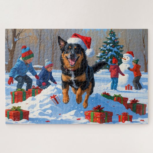 Belgische Malinoi Kerstfeest Sneeuwscène Legpuzzel (Horizontaal)