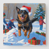 Belgische Malinoi Kerstfeest Sneeuwscène Vierkante Klok (Voorkant)