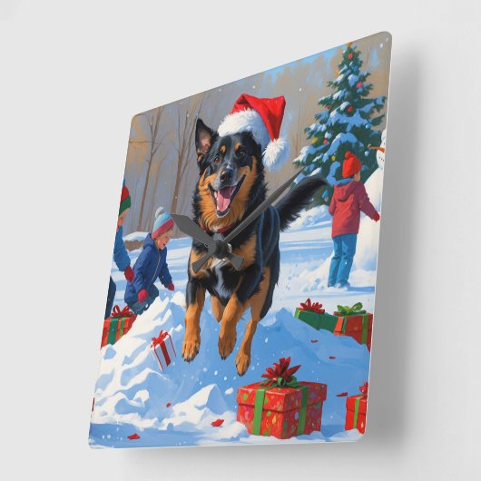 Belgische Malinoi Kerstfeest Sneeuwscène Vierkante Klok (Hoek)