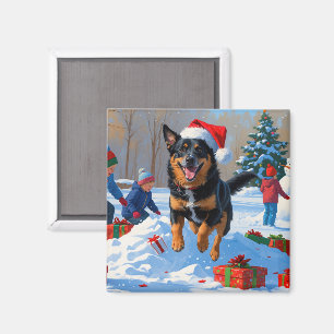 Belgische Malinoi Kerstfeest Sneeuwsfeer Magneet