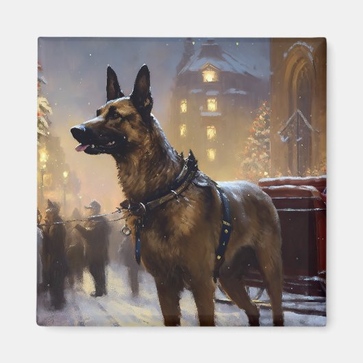 Belgische Malinoi Kerstfeestperiode Magneet (Voorkant)
