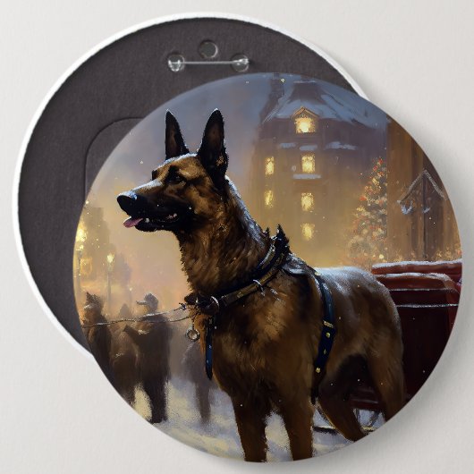 Belgische Malinoi Kerstfeestperiode Ronde Button 6,0 Cm (Voorkant /achterkant)