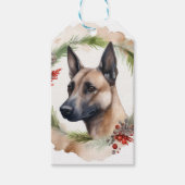 Belgische Malinoi Kerstkrans Feestelijke Pup Cadeaulabel (Voorkant)