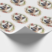 Belgische Malinoi Kerstkrans Feestelijke Pup Cadeaupapier (Hoek)