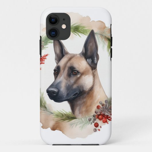 Belgische Malinoi Kerstkrans Feestelijke Pup Case-Mate iPhone Case (Achterkant)