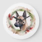 Belgische Malinoi Kerstkrans Feestelijke Pup Grote Klok (Voorkant)