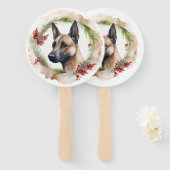 Belgische Malinoi Kerstkrans Feestelijke Pup Handwaaier (Voorkant en achterkant)